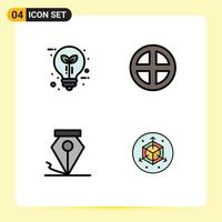 4 Universal Filledline Flat Color Signs Symbols of bulb window leaf door ink Editable Vector Design Elements