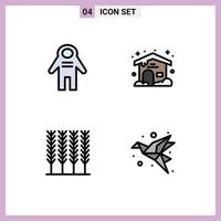 4 Thematic Vector Filledline Flat Colors and Editable Symbols of astronaut wheat space traveler cloudy bird Editable Vector Design Elements