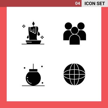 Modern Set of 4 Solid Glyphs and symbols such as burning light team illumination group celebration Editable Vector Design Elements