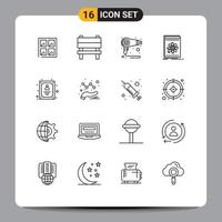 Set of 16 Modern UI Icons Symbols Signs for customer support science fen platform application Editable Vector Design Elements