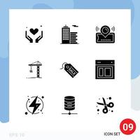 Mobile Interface Solid Glyph Set of 9 Pictograms of tower construction map building cinema Editable Vector Design Elements