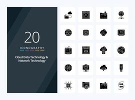 20 Cloud Data Technology And Network Technology Solid Glyph icon for presentation vector