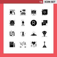 Mobile Interface Solid Glyph Set of 16 Pictograms of cookie design market application app Editable Vector Design Elements