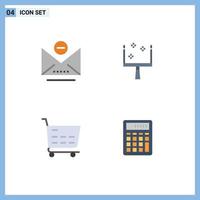 Set of 4 Vector Flat Icons on Grid for email calculator broom ecommerce business Editable Vector Design Elements