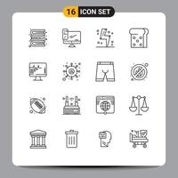 Modern Set of 16 Outlines and symbols such as hospital heart battery toast power Editable Vector Design Elements