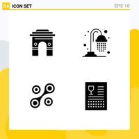 Group of 4 Solid Glyphs Signs and Symbols for culture shower india temple crypto currency Editable Vector Design Elements