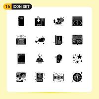 Set of 16 Commercial Solid Glyphs pack for money cash packing growth target Editable Vector Design Elements