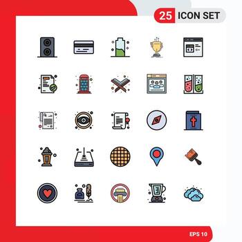 Set of 25 Vector Filled line Flat Colors on Grid for develop code power c edge Editable Vector Design Elements