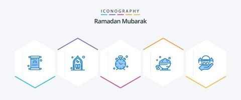 ramadan 25 paquete de iconos azules que incluye dulce. plato. oración. alerta. reloj vector