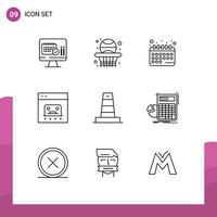 Set of 9 Vector Outlines on Grid for business online appointment finance banking Editable Vector Design Elements