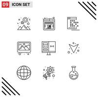 9 Universal Outline Signs Symbols of app picture mobile photo record Editable Vector Design Elements