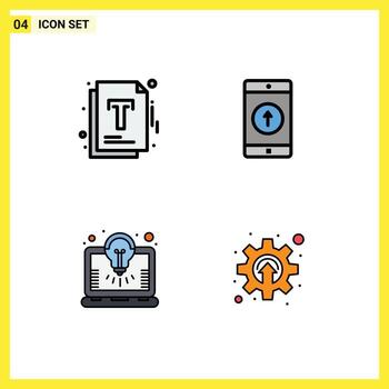 Pack of 4 Modern Filledline Flat Colors Signs and Symbols for Web Print Media such as document bulb optimization mobile application laptop Editable Vector Design Elements