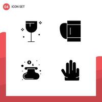 4 Universal Solid Glyphs Set for Web and Mobile Applications drinks purse wine sport four Editable Vector Design Elements