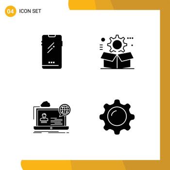 4 Solid Glyph concept for Websites Mobile and Apps phone configuration android cog forum Editable Vector Design Elements