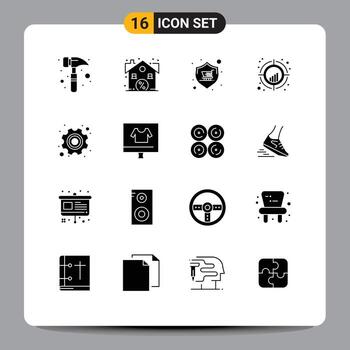 Pack of 16 creative Solid Glyphs of day target shop plot chart Editable Vector Design Elements