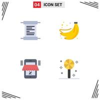 4 iconos planos universales establecidos para aplicaciones web y móviles tienda de papel bananas compras de frutas elementos de diseño vectorial editables vector