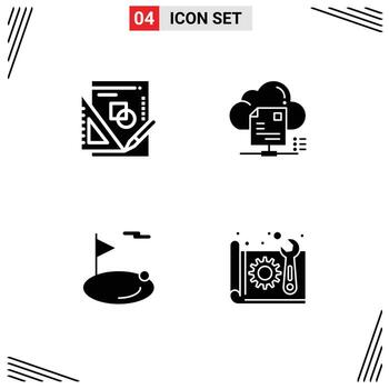 Mobile Interface Solid Glyph Set of 4 Pictograms of book flag graph online hole Editable Vector Design Elements