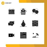 Mobile Interface Solid Glyph Set of 9 Pictograms of shop ecommerce laptop chat eat Editable Vector Design Elements