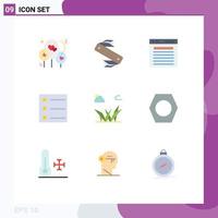 9 Thematic Vector Flat Colors and Editable Symbols of green grass add list website Editable Vector Design Elements