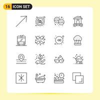 grupo universal de símbolos de iconos de 16 contornos modernos de elementos de diseño vectorial editables de la casa de reparación de postres de herramientas de autobús vector