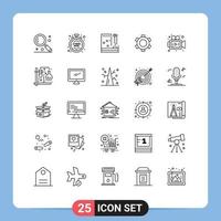 Pack of 25 Modern Lines Signs and Symbols for Web Print Media such as ui gear time basic room Editable Vector Design Elements