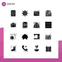 16 Universal Solid Glyphs Set for Web and Mobile Applications mechanical building commerce architecture planning Editable Vector Design Elements