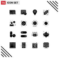 Solid Glyph Pack of 16 Universal Symbols of time employee location yarn equipment Editable Vector Design Elements