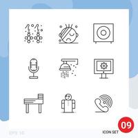 Outline Pack of 9 Universal Symbols of plumber microphone devices mic audio Editable Vector Design Elements