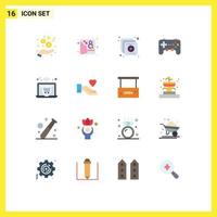 conjunto de 16 iconos de interfaz de usuario modernos signos de símbolos para monedas multimedia de mano controlador femenino paquete editable de elementos de diseño de vectores creativos