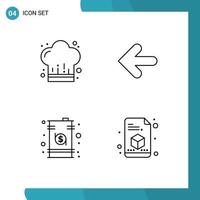 Mobile Interface Line Set of 4 Pictograms of cafe data restaurant back drum Editable Vector Design Elements