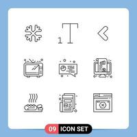 Set of 9 Commercial Outlines pack for kpi pie backword digital tv Editable Vector Design Elements