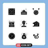 Universal Icon Symbols Group of 9 Modern Solid Glyphs of breakfast hair ball of wool female money Editable Vector Design Elements