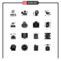 Mobile Interface Solid Glyph Set of 16 Pictograms of fruit cherry depression mind boosting Editable Vector Design Elements