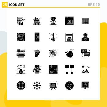 Pictogram Set of 25 Simple Solid Glyphs of bar website cup web internet Editable Vector Design Elements