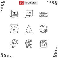 Pack of 9 creative Outlines of drop laboratory sweet chemistry biochemistry Editable Vector Design Elements