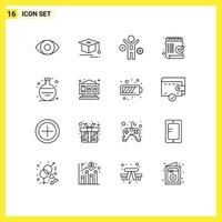 User Interface Pack of 16 Basic Outlines of volumetric glass process flask mark Editable Vector Design Elements