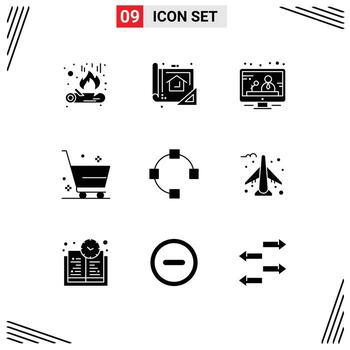 9 User Interface Solid Glyph Pack of modern Signs and Symbols of points open communication shopping delete Editable Vector Design Elements