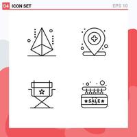 Line Pack of 4 Universal Symbols of design chair modeling location director Editable Vector Design Elements