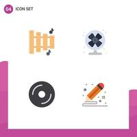 conjunto de pictogramas de 4 iconos planos simples de elementos de diseño de vector editables multimedia de verano de aire de dvd personalizados