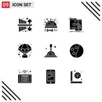 9 Thematic Vector Solid Glyphs and Editable Symbols of search balloon data air move Editable Vector Design Elements