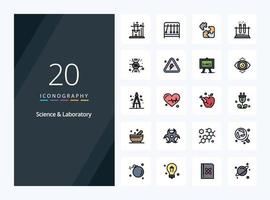 20 icono lleno de línea científica para presentación vector