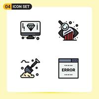 Modern Set of 4 Filledline Flat Colors and symbols such as design labour page research error Editable Vector Design Elements