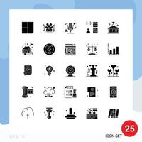 Pack of 25 Modern Solid Glyphs Signs and Symbols for Web Print Media such as business development microphone develop browser Editable Vector Design Elements