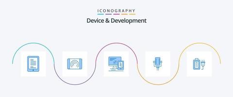 Device And Development Blue 5 Icon Pack Including charge. song. computer. record. microphone vector