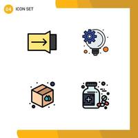 Filledline Flat Color Pack of 4 Universal Symbols of gesture print idea management box medicine Editable Vector Design Elements