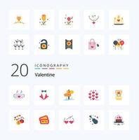 paquete de iconos de color plano de 20 san valentín como el día de san valentín amor traje de boda vector