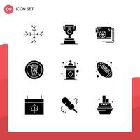 Modern Set of 9 Solid Glyphs and symbols such as classroom no computer food and Editable Vector Design Elements