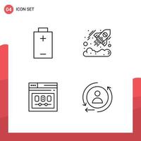 Group of 4 Filledline Flat Colors Signs and Symbols for battery template business startup webpage Editable Vector Design Elements