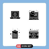 Set of 4 Vector Solid Glyphs on Grid for computer clipboard love seo calendar Editable Vector Design Elements