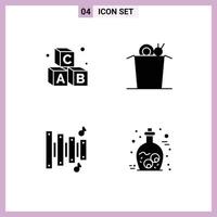 4 User Interface Solid Glyph Pack of modern Signs and Symbols of alphabet music school cup halloween Editable Vector Design Elements